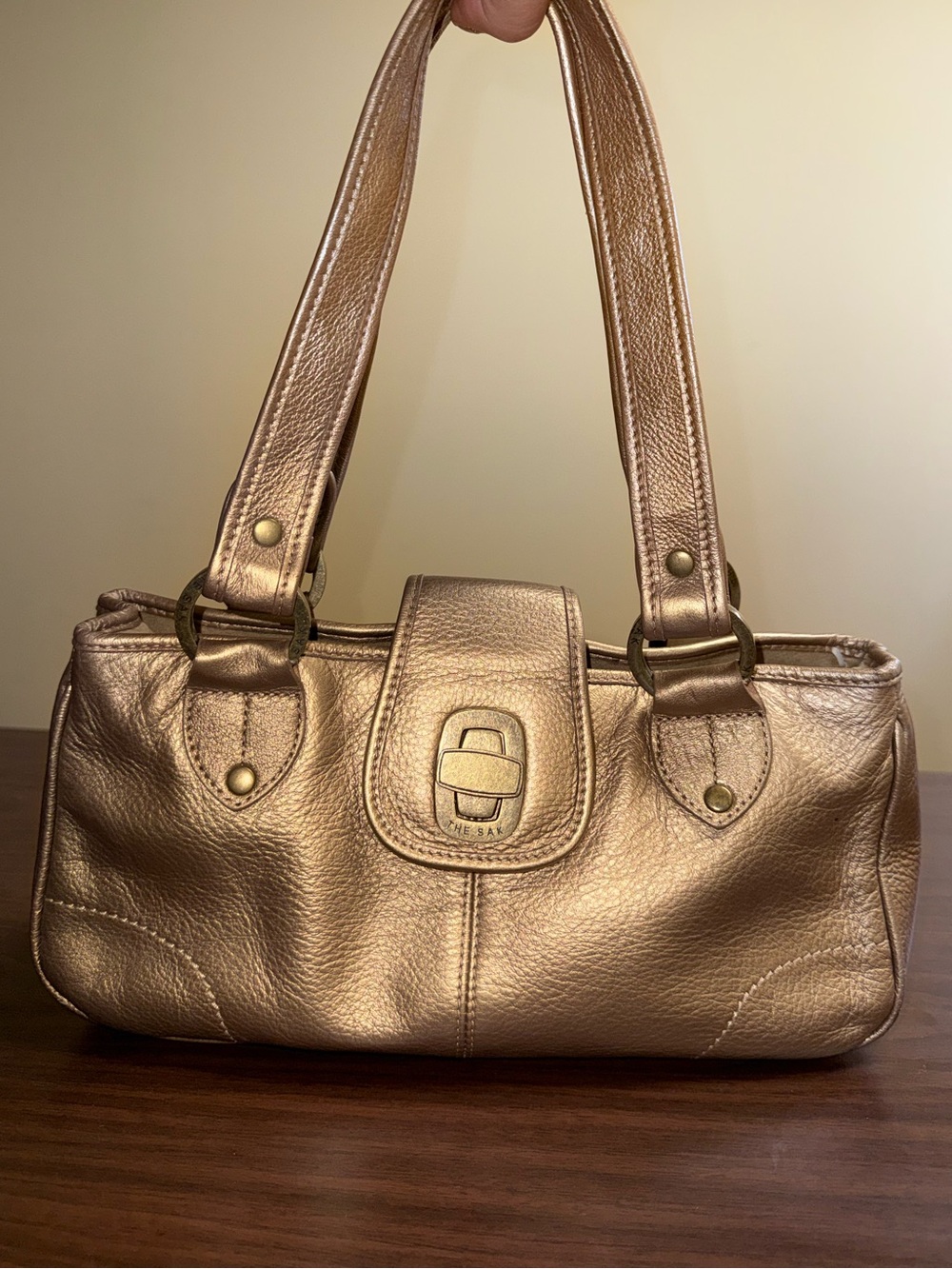 Metallic Gold Leather Shoulder Bag